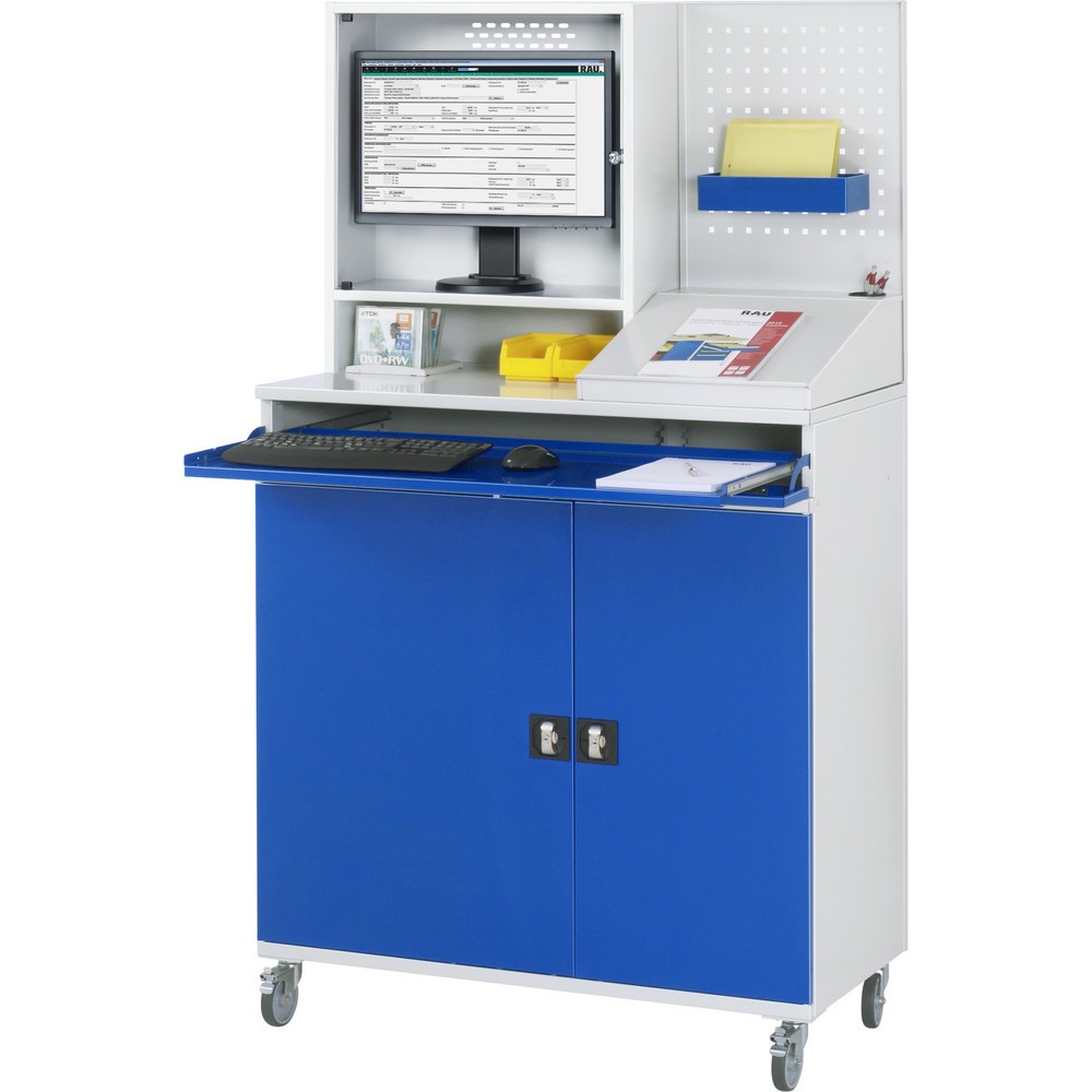 Immagine del prodotto n. 3: Armadio per computer RAU mobile, ripiano estraibile per tastiera, doppia anta a battente, parete posteriore con piastra forata, numero di cassetti x H x B: 1 x 80 x 1.020 mm