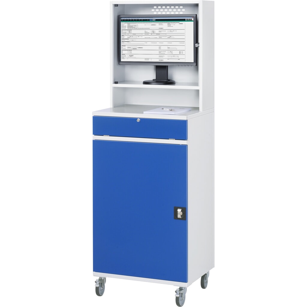 Immagine del prodotto n. 3: Armadio per computer RAU mobile, ripiano estraibile per tastiera, anta a battente, numero di cassetti x H x B: 2 x 80 x 570 mm
