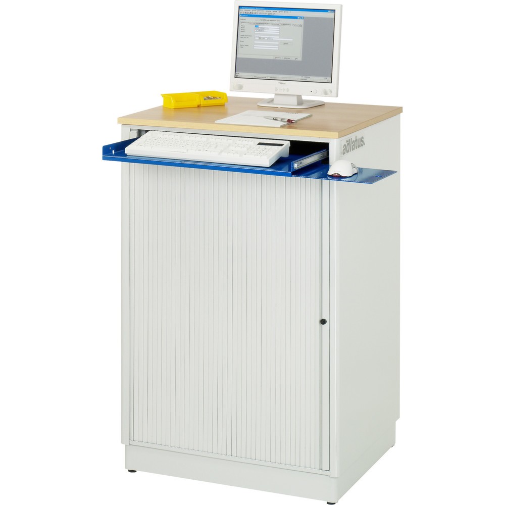 Immagine del prodotto n. 5: RAU Postazioni computer, HxLxP 1.100 x 720 x 660 mm, piano di lavoro in faggio decorato, con serranda, ciabatta a presa multipla