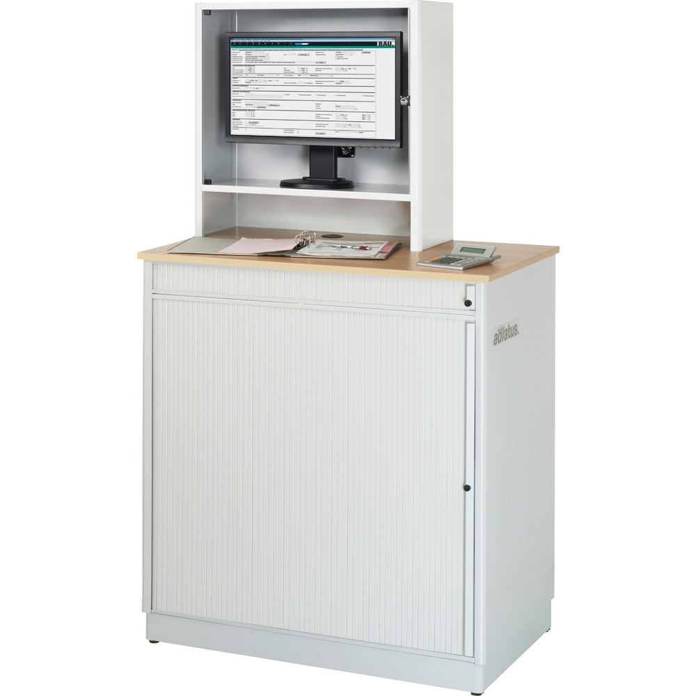 Immagine del prodotto n. 4: RAU Postazioni computer, HxLxP 1.810 x 1.030 x 660 mm, piano di lavoro in faggio decorato, con serranda, ciabatta a presa multipla, cassetto e set di ruote