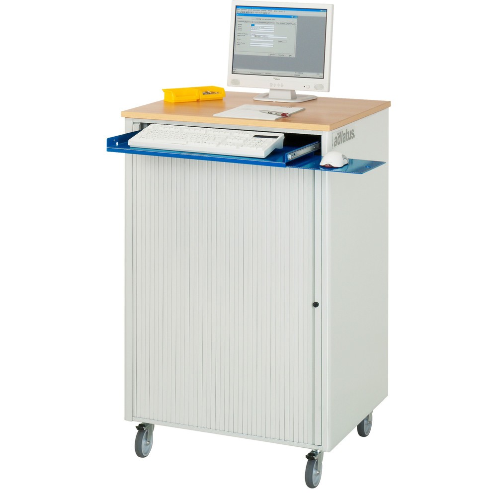 Immagine del prodotto n. 2: RAU Postazioni computer, HxLxP 1.100 x 720 x 660 mm, piano di lavoro in faggio decorato, con serranda, ciabatta a presa multipla e set di ruote