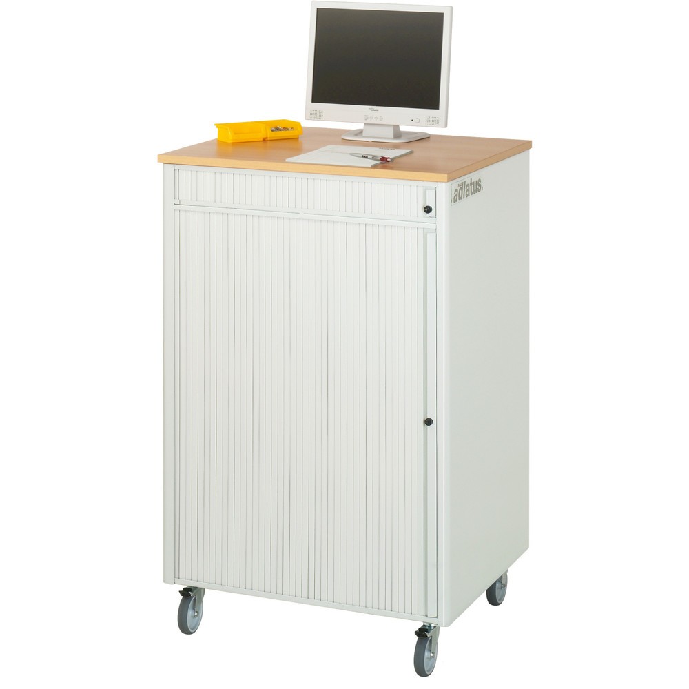 Immagine del prodotto n. 4: RAU Postazioni computer, HxLxP 1.100 x 720 x 660 mm, piano di lavoro in faggio decorato, con serranda, ciabatta a presa multipla e set di ruote