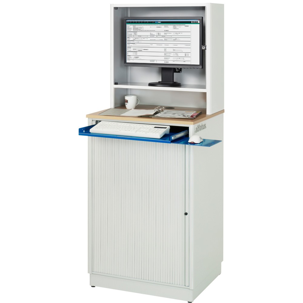 Immagine del prodotto n. 2: RAU Postazioni computer, HxLxP 1.810 x 720 x 660 mm, piano di lavoro in faggio decorato, con serranda, ciabatta a presa multipla