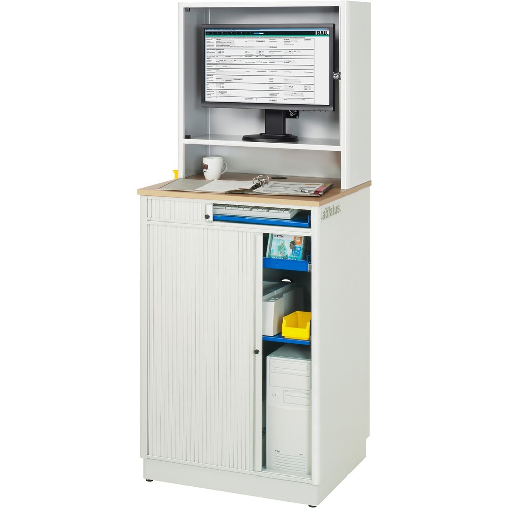 Immagine del prodotto n. 3: RAU Postazioni computer, HxLxP 1.810 x 720 x 660 mm, piano di lavoro in faggio decorato, con serranda, ciabatta a presa multipla