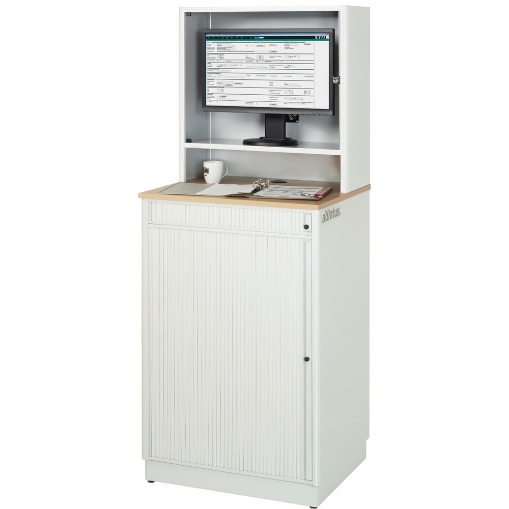 Immagine del prodotto n. 4: RAU Postazioni computer, HxLxP 1.810 x 720 x 660 mm, piano di lavoro in faggio decorato, con serranda, ciabatta a presa multipla