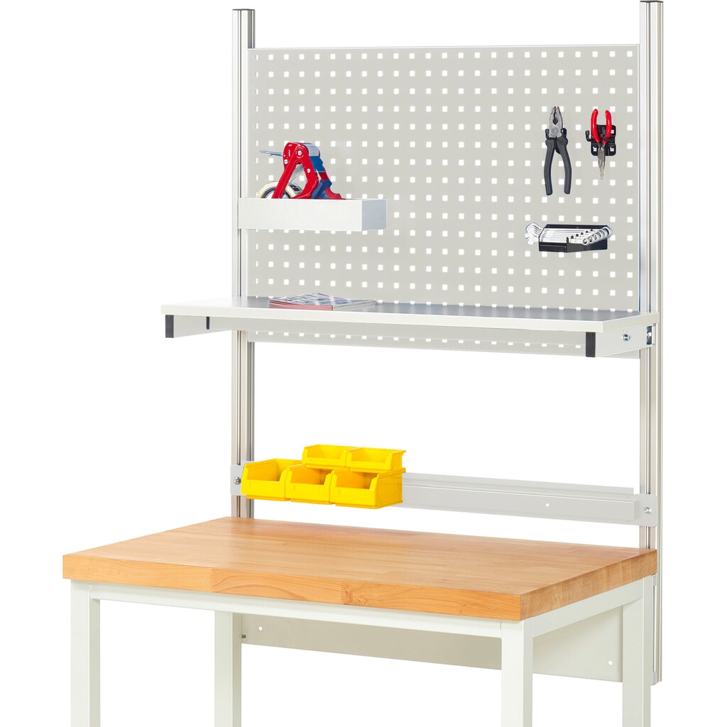 Struttura banco da lavoro RAU, AxLxP 1.130 x 1.000 x 350 mm, con 1 ripiano rivestito in melamina e 1 guida di supporto, set completo 01 per larghezza prodotto 1.000 mm Immagine del prodotto: Struttura banco da lavoro RAU, AxLxP 1.130 x 1.000 x 350 mm, con 1 ripiano rivestito in melamina e 1 guida di supporto, set completo 01 per larghezza prodotto 1.000 mm