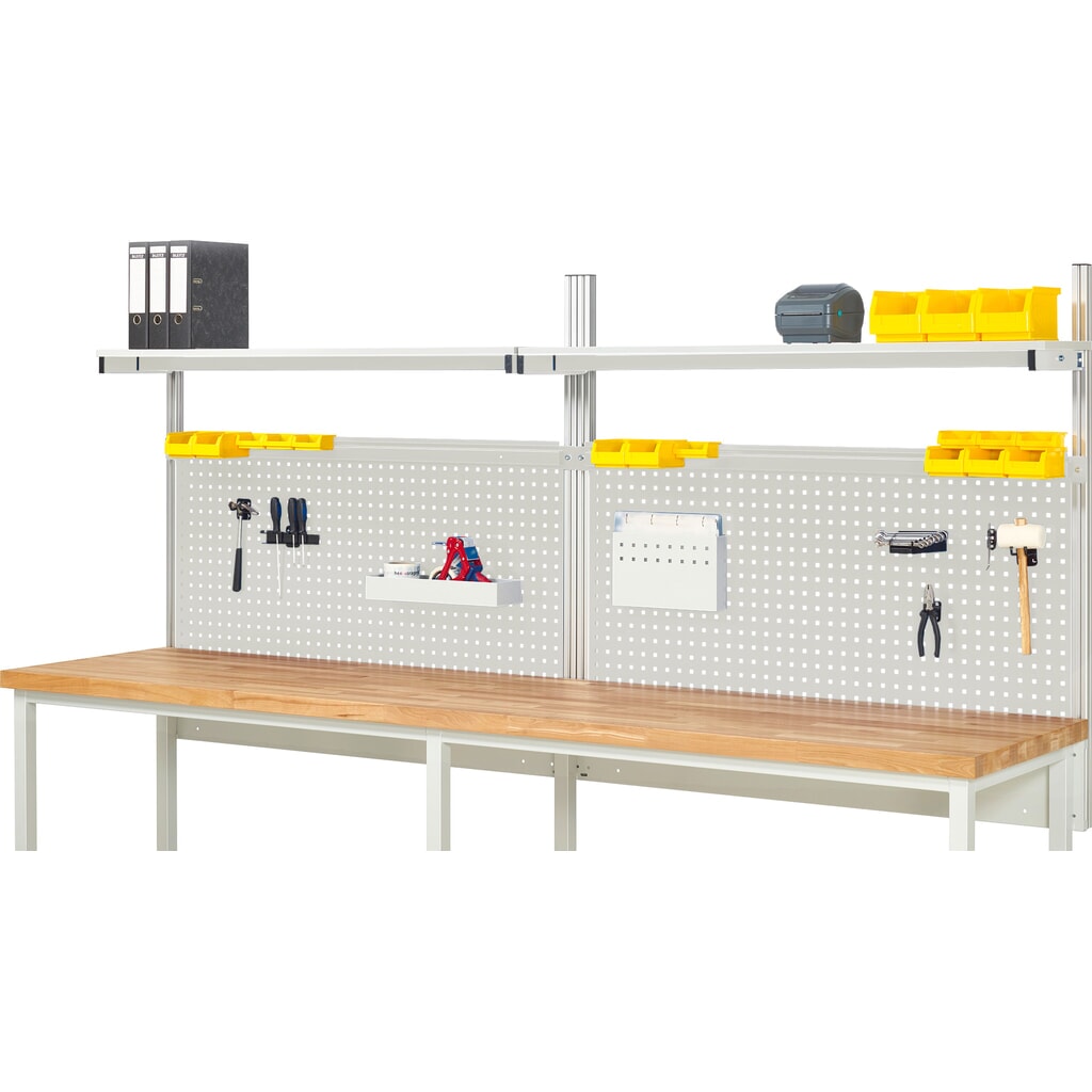 Struttura banco da lavoro RAU, AxLxP 1.130 x 3.000 x 350 mm, con 2 ripiani rivestiti in melamina e 2 guide di supporto, set completo 01 per larghezza prodotto 3.000 mm Immagine del prodotto: Struttura banco da lavoro RAU, AxLxP 1.130 x 3.000 x 350 mm, con 2 ripiani rivestiti in melamina e 2 guide di supporto, set completo 01 per larghezza prodotto 3.000 mm