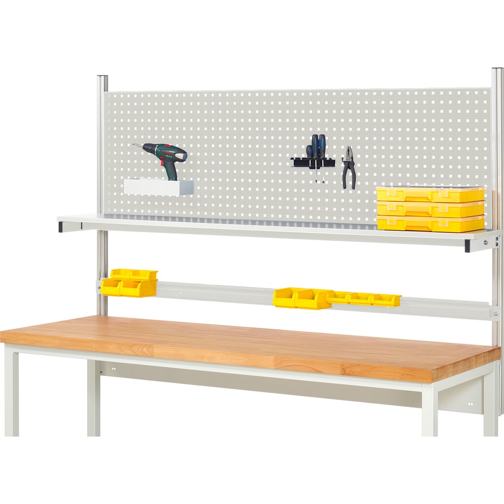 Struttura banco da lavoro RAU, AxLxP 1.130 x 2.000 x 350 mm, con 1 ripiano rivestito in melamina e 1 guida di supporto, set completo 01 per larghezza prodotto 2.000 mm Immagine del prodotto: Struttura banco da lavoro RAU, AxLxP 1.130 x 2.000 x 350 mm, con 1 ripiano rivestito in melamina e 1 guida di supporto, set completo 01 per larghezza prodotto 2.000 mm