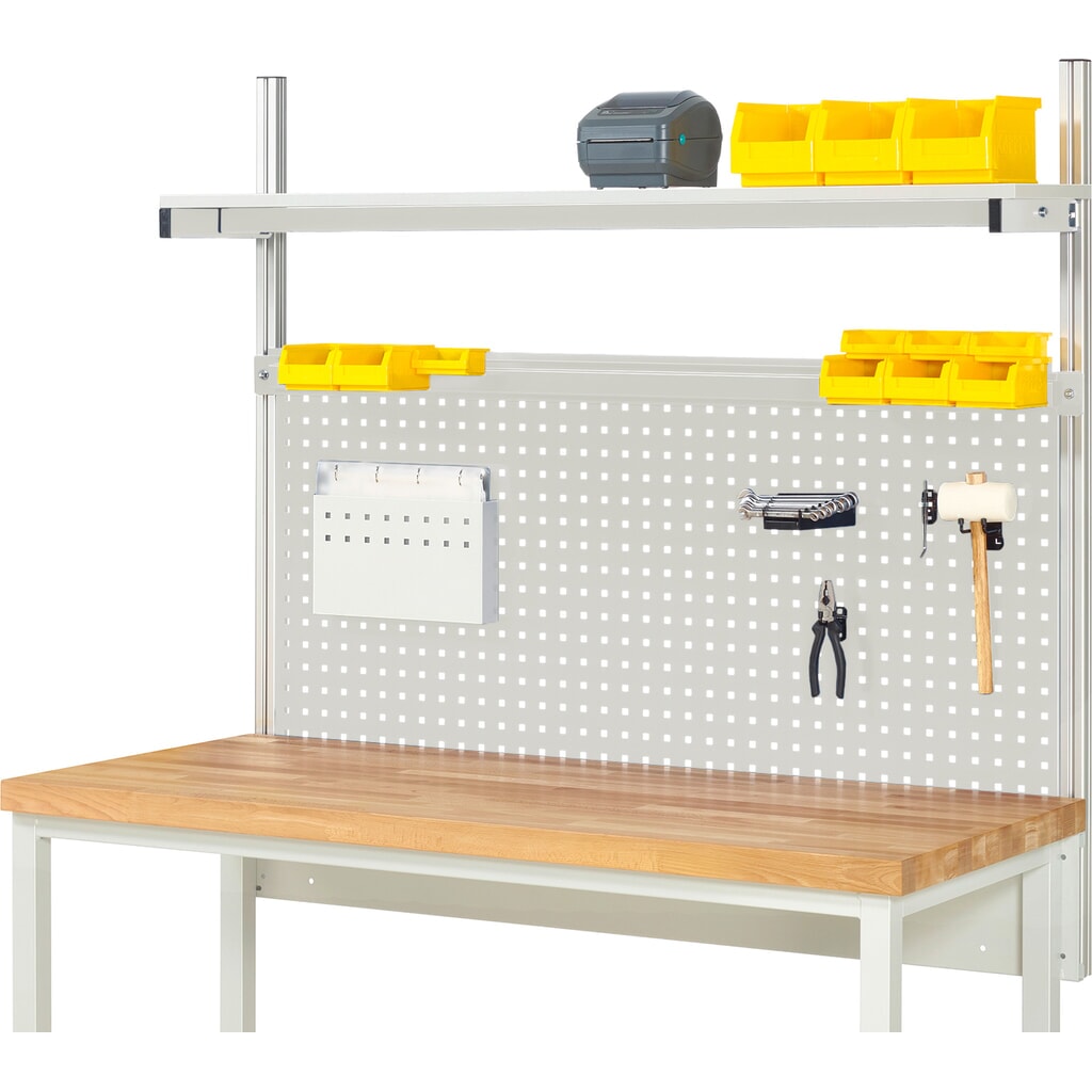 Struttura banco da lavoro RAU, AxLxP 1.130 x 1.500 x 350 mm, con 1 ripiano rivestito in melamina e 1 guida di supporto, set completo 01 per larghezza prodotto 1.500 mm Immagine del prodotto: Struttura banco da lavoro RAU, AxLxP 1.130 x 1.500 x 350 mm, con 1 ripiano rivestito in melamina e 1 guida di supporto, set completo 01 per larghezza prodotto 1.500 mm