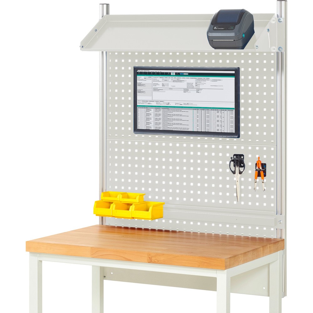 Immagine del prodotto: Struttura banco da lavoro RAU, AxLxP 1.130 x 1.000 x 350 mm, con 1 piano di appoggio in metallo inclinabile, 1 guida di supporto e 1 supporto per schermo piatto, set completo 02 per larghezza prodotto 1.000 mm