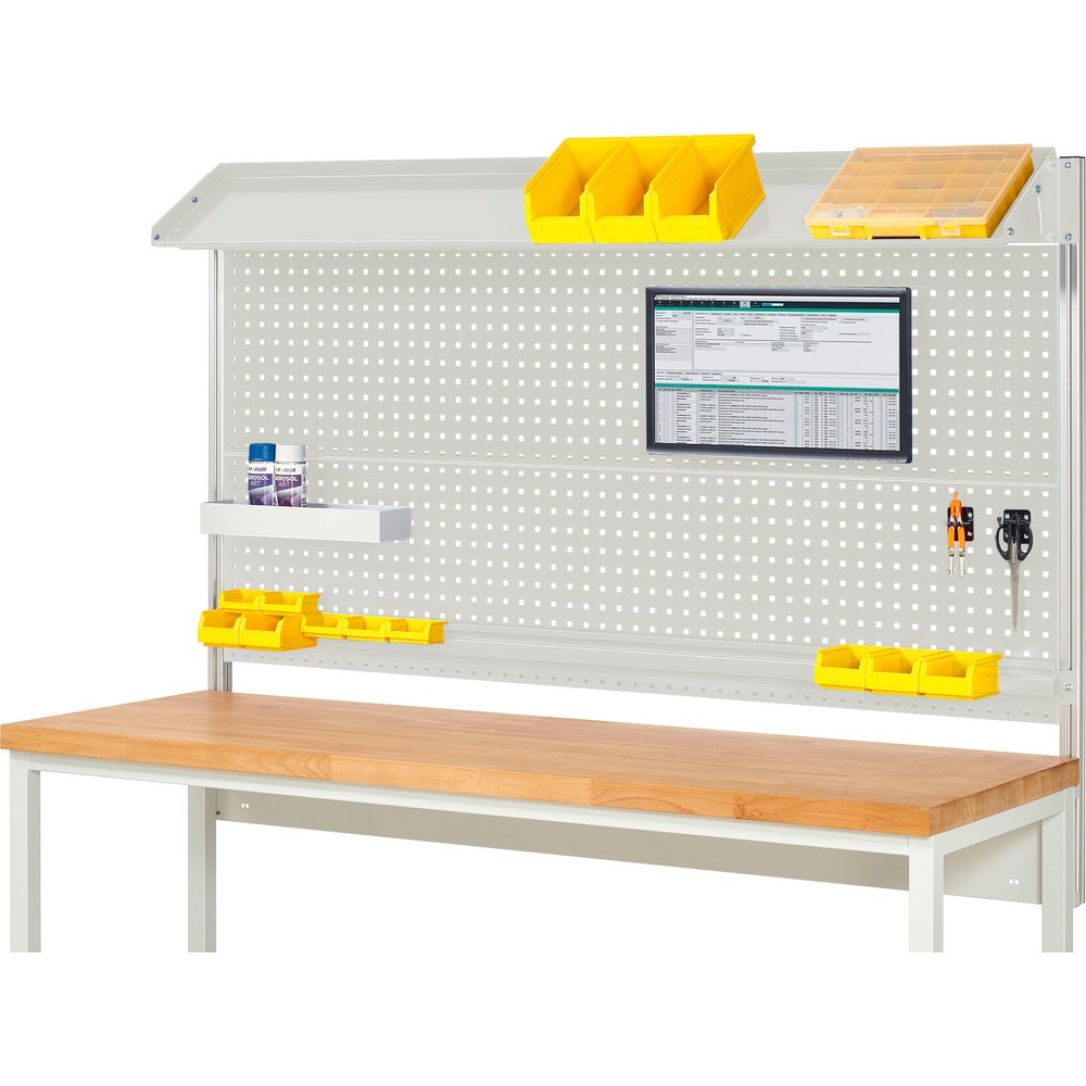Immagine del prodotto: Struttura banco da lavoro RAU, AxLxP 1.130 x 2.000 x 350 mm, con 1 piano di appoggio in metallo inclinabile, 1 guida di supporto e 1 supporto per schermo piatto, set completo 02 per larghezza prodotto 2.000 mm
