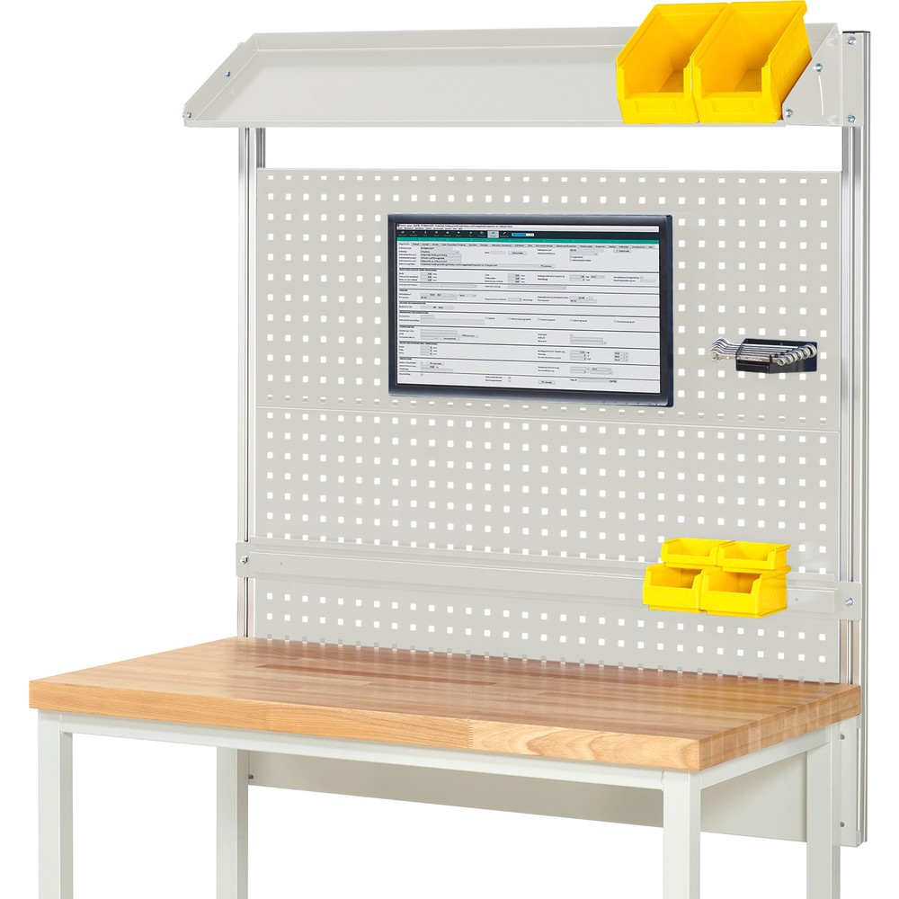Immagine del prodotto: Struttura banco da lavoro RAU, AxLxP 1.130 x 1.250 x 350 mm, con 1 piano di appoggio in metallo inclinabile, 1 guida di supporto e 1 supporto per schermo piatto, set completo 02 per larghezza prodotto 1.250 mm