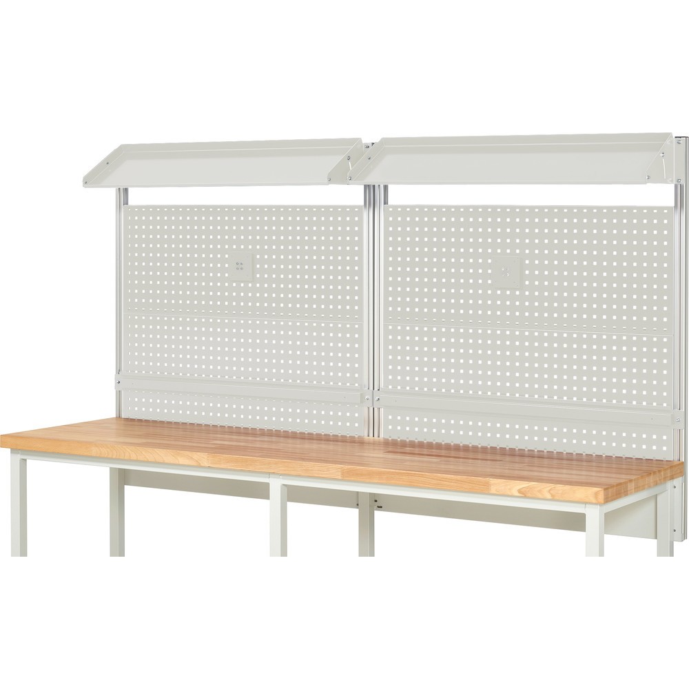 Immagine del prodotto n. 2: Struttura banco da lavoro RAU, AxLxP 1.130 x 2.500 x 350 mm, con 2 piani di appoggio in metallo inclinabili, 2 guide di supporto e 2 supporti per schermo piatto, set completo 02 per larghezza prodotto 2.500 mm