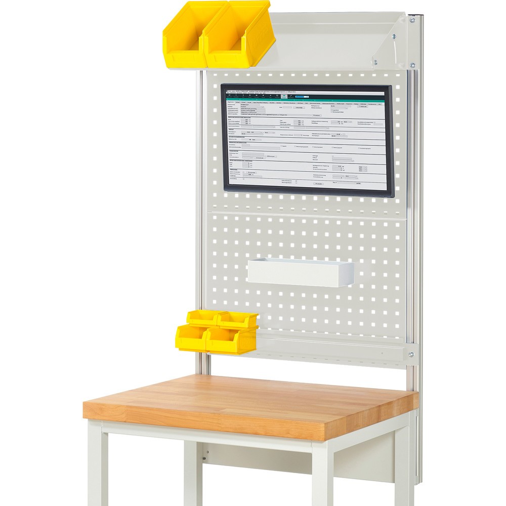 Immagine del prodotto: Struttura banco da lavoro RAU, AxLxP 1.130 x 750 x 350 mm, con 1 piano di appoggio in metallo inclinabile, 1 guida di supporto e 1 supporto per schermo piatto, set completo 02 per larghezza prodotto 750 mm