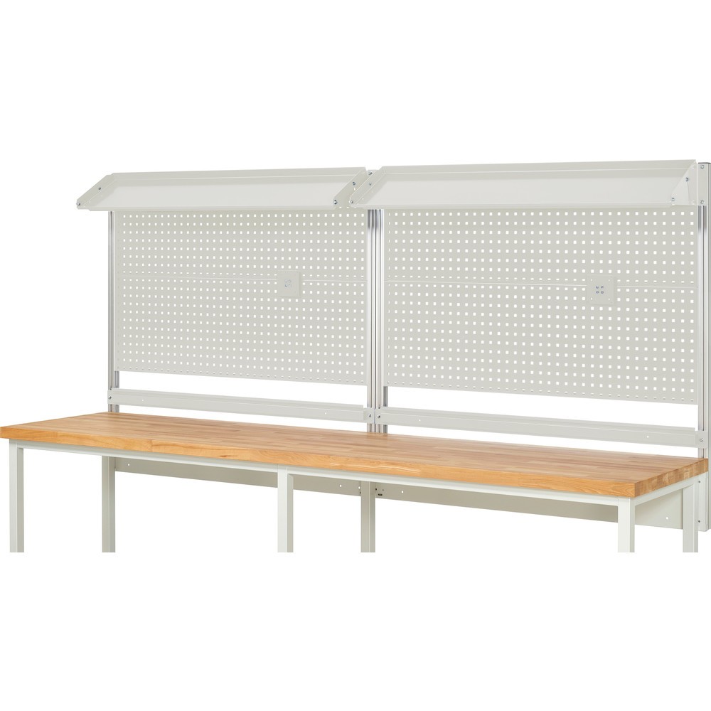 Immagine del prodotto n. 2: Struttura banco da lavoro RAU, AxLxP 1.130 x 3.000 x 350 mm, con 2 piani di appoggio in metallo inclinabili, 2 guide di supporto e 2 supporti per schermo piatto, set completo 02 per larghezza prodotto 3.000 mm
