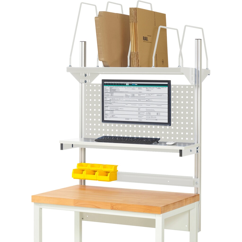 Struttura banco da lavoro RAU, AxLxP 1.130 x 1.000 x 350 mm, con 1 ripiano, 1 guida di supporto e 1 supporto per schermo piatto, set completo 03 per larghezza prodotto 1.000 mm Immagine del prodotto: Struttura banco da lavoro RAU, AxLxP 1.130 x 1.000 x 350 mm, con 1 ripiano, 1 guida di supporto e 1 supporto per schermo piatto, set completo 03 per larghezza prodotto 1.000 mm