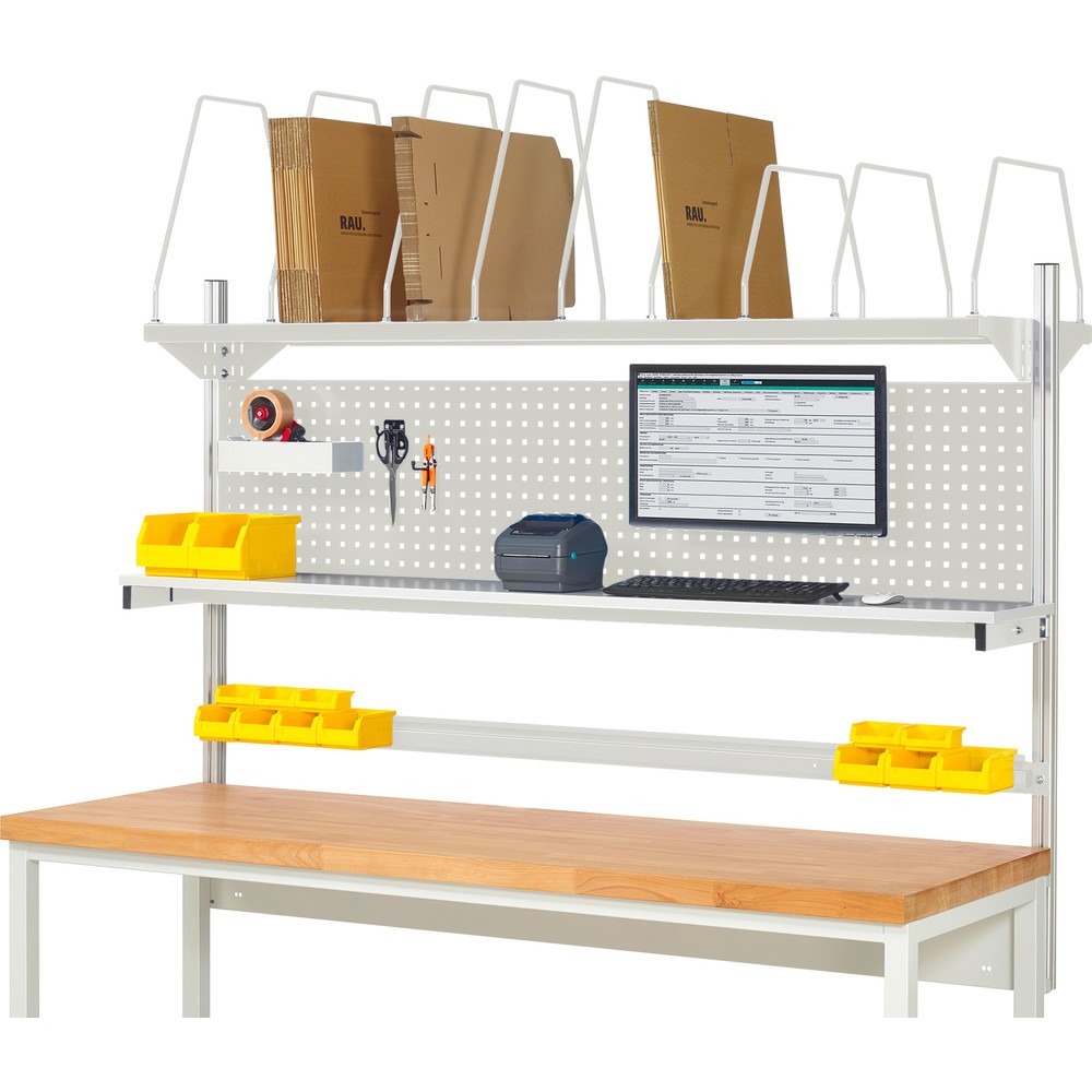 Immagine del prodotto: Struttura banco da lavoro RAU, AxLxP 1.130 x 2.000 x 350 mm, con 1 ripiano, 1 guida di supporto e 1 supporto per schermo piatto, set completo 03 per larghezza prodotto 1.500 mm