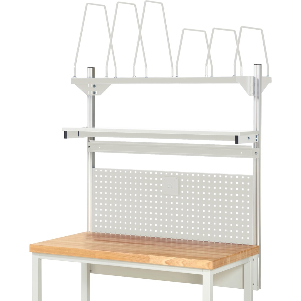 Struttura banco da lavoro RAU, AxLxP 1.130 x 1.250 x 350 mm, con 1 ripiano, 1 guida di supporto e 1 supporto per schermo piatto, set completo 03 per larghezza prodotto 1.250 mm Immagine del prodotto n. 2: Struttura banco da lavoro RAU, AxLxP 1.130 x 1.250 x 350 mm, con 1 ripiano, 1 guida di supporto e 1 supporto per schermo piatto, set completo 03 per larghezza prodotto 1.250 mm