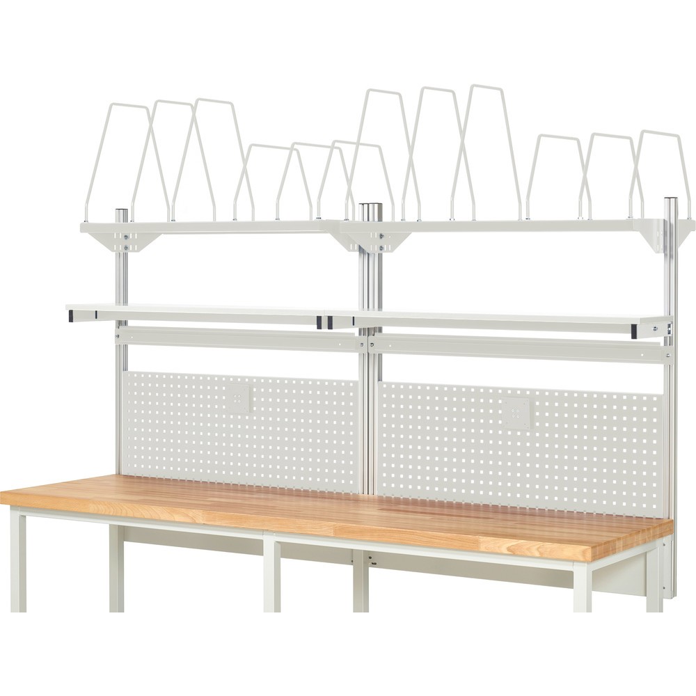 Immagine del prodotto n. 2: Struttura banco da lavoro RAU, AxLxP 1.130 x 2.500 x 350 mm, con 2 ripiani, 2 guide di supporto e 2 supporti per schermo piatto, set completo 03 per larghezza prodotto 2.500 mm