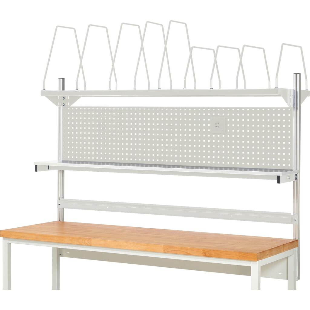 Struttura banco da lavoro RAU, AxLxP 1.130 x 2.000 x 350 mm, con 1 ripiano, 1 guida di supporto e 1 supporto per schermo piatto, set completo 03 per larghezza prodotto 1.500 mm Immagine del prodotto n. 2: Struttura banco da lavoro RAU, AxLxP 1.130 x 2.000 x 350 mm, con 1 ripiano, 1 guida di supporto e 1 supporto per schermo piatto, set completo 03 per larghezza prodotto 1.500 mm