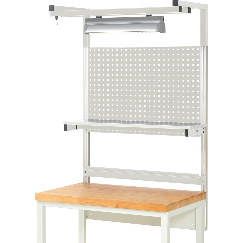 Immagine del prodotto n. 2: Struttura banco da lavoro RAU, AxLxP 1.380 x 1.000 x 350 mm, con 1 ripiano, 1 guida di supporto, 1 coppia di bracci e 1 luce, set completo 04 per larghezza prodotto 1.000 mm