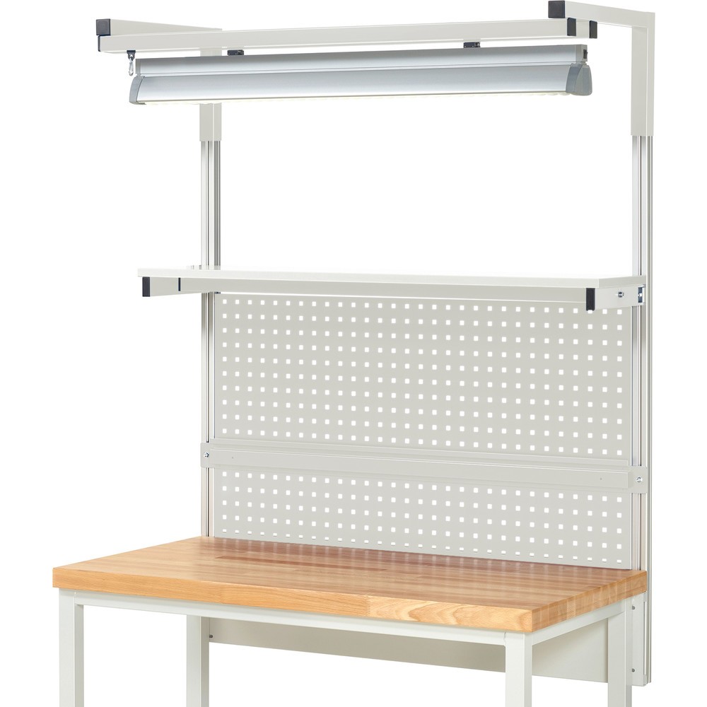Immagine del prodotto n. 2: Struttura banco da lavoro RAU, AxLxP 1.380 x 1.250 x 350 mm, con 1 ripiano, 1 guida di supporto, 1 coppia di bracci e 1 luce, set completo 04 per larghezza prodotto 1.250 mm
