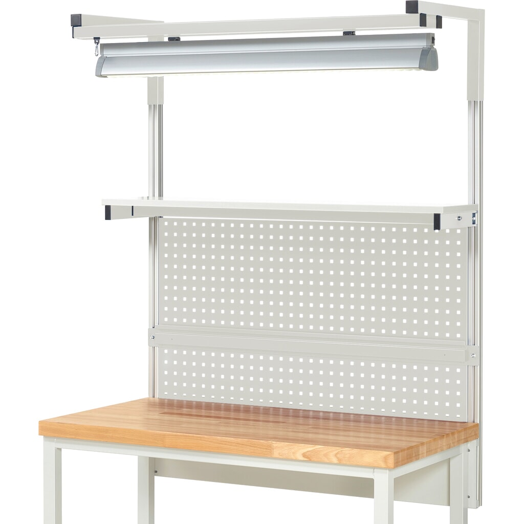 Immagine del prodotto n. 2: Struttura banco da lavoro RAU, AxLxP 1.380 x 1.250 x 350 mm, con 1 ripiano, 1 guida di supporto, 1 coppia di bracci e 1 luce, set completo 04 per larghezza prodotto 1.250 mm