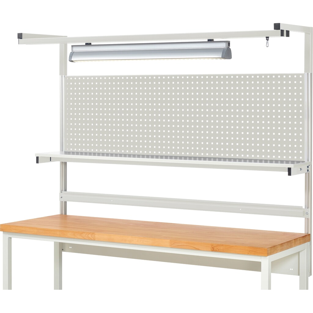 Struttura banco da lavoro RAU, AxLxP 1.380 x 2.000 x 350 mm, con 1 ripiano, 1 guida di supporto, 1 coppia di bracci e 1 luce, set completo 04 per larghezza prodotto 2.000 mm Immagine del prodotto n. 2: Struttura banco da lavoro RAU, AxLxP 1.380 x 2.000 x 350 mm, con 1 ripiano, 1 guida di supporto, 1 coppia di bracci e 1 luce, set completo 04 per larghezza prodotto 2.000 mm