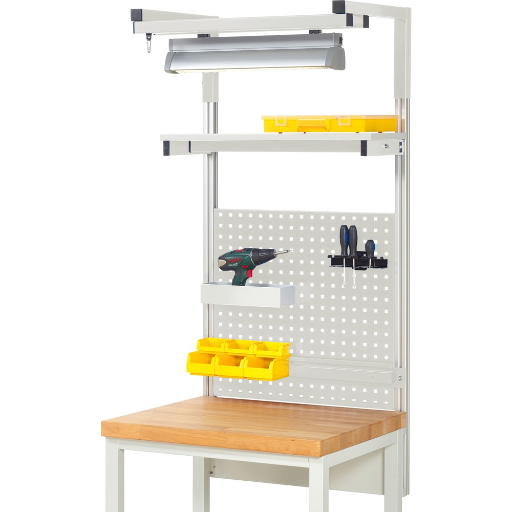 Immagine del prodotto: Struttura banco da lavoro RAU, AxLxP 1.380 x 750 x 350 mm, con 1 ripiano, 1 guida di supporto, 1 coppia di bracci e 1 luce, set completo 04 per larghezza prodotto 750 mm