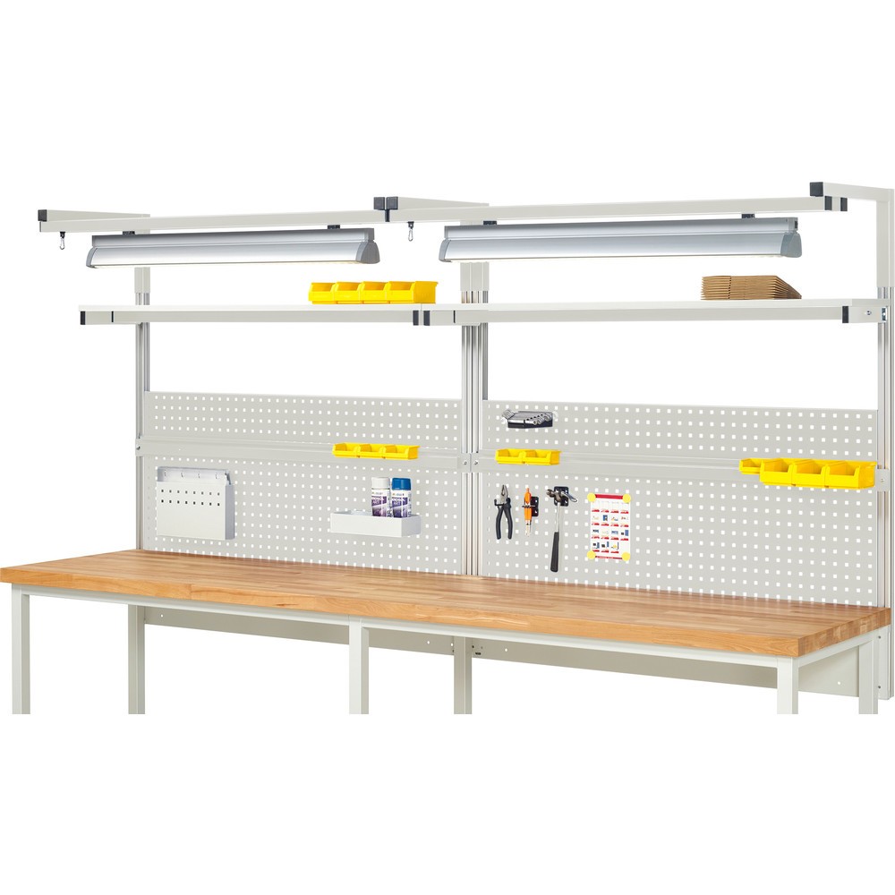 Immagine del prodotto: Struttura banco da lavoro RAU, AxLxP 1.380 x 3.000 x 350 mm, con 2 ripiani, 2 guide di supporto, 2 coppie di bracci e 2 luci, set completo 04 per larghezza prodotto 3.000 mm