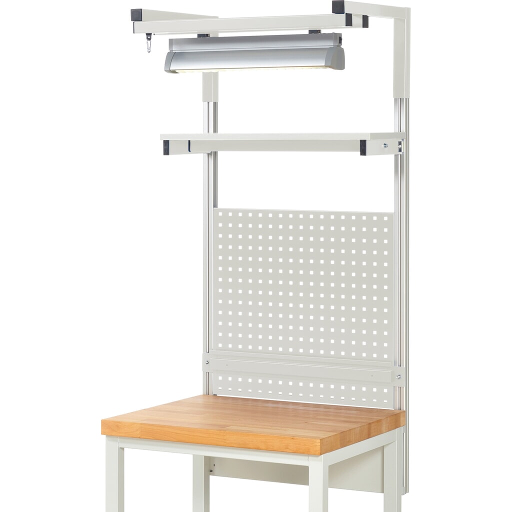 Struttura banco da lavoro RAU, AxLxP 1.380 x 750 x 350 mm, con 1 ripiano, 1 guida di supporto, 1 coppia di bracci e 1 luce, set completo 04 per larghezza prodotto 750 mm Immagine del prodotto n. 2: Struttura banco da lavoro RAU, AxLxP 1.380 x 750 x 350 mm, con 1 ripiano, 1 guida di supporto, 1 coppia di bracci e 1 luce, set completo 04 per larghezza prodotto 750 mm