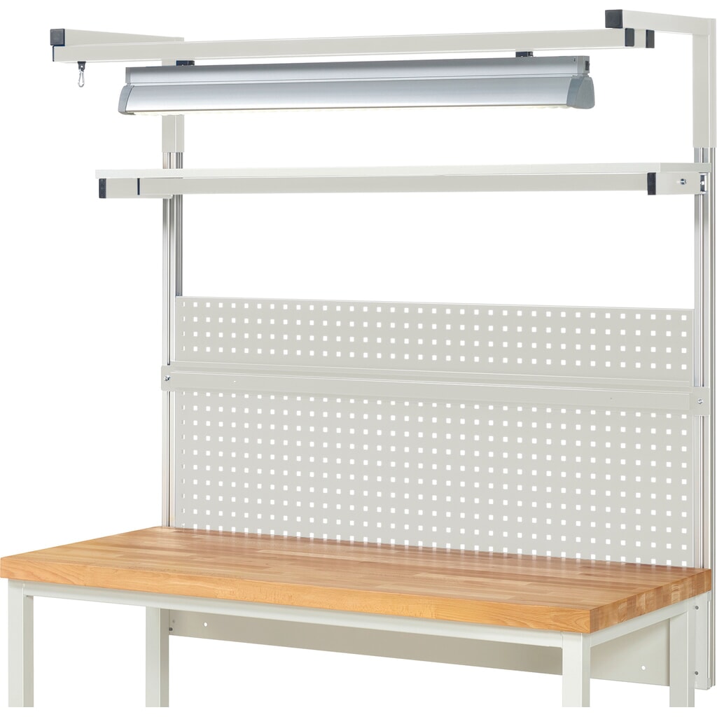 Struttura banco da lavoro RAU, AxLxP 1.380 x 1.500 x 350 mm, con 1 ripiano, 1 guida di supporto, 1 coppia di bracci e 1 luce, set completo 04 per larghezza prodotto 1.500 mm Immagine del prodotto n. 2: Struttura banco da lavoro RAU, AxLxP 1.380 x 1.500 x 350 mm, con 1 ripiano, 1 guida di supporto, 1 coppia di bracci e 1 luce, set completo 04 per larghezza prodotto 1.500 mm