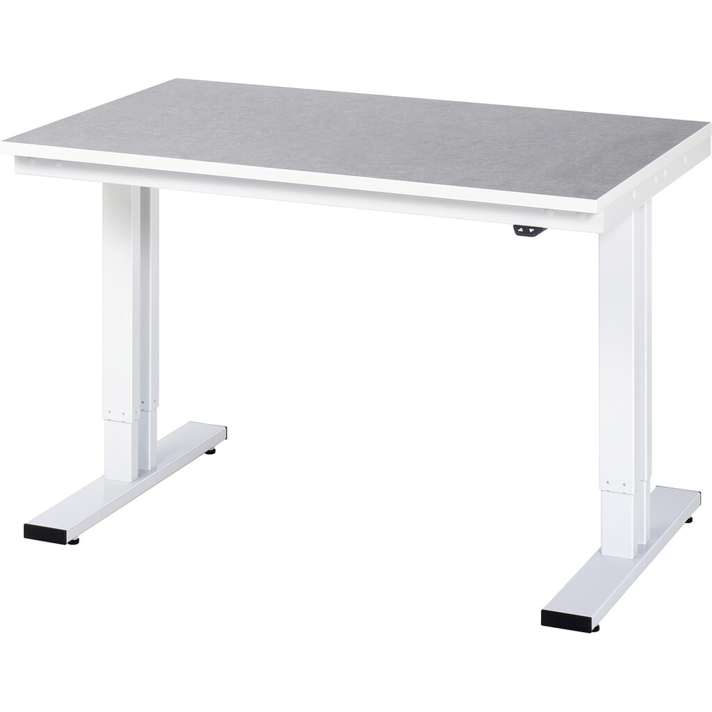 Immagine del prodotto: RAU Tavolo da lavoro regolabile in altezza elettricamente Serie adlatus 300, HxLxP 720-1.120 x 1.250 x 800 mm, piano di lavoro in linoleum/con rivestimento universale