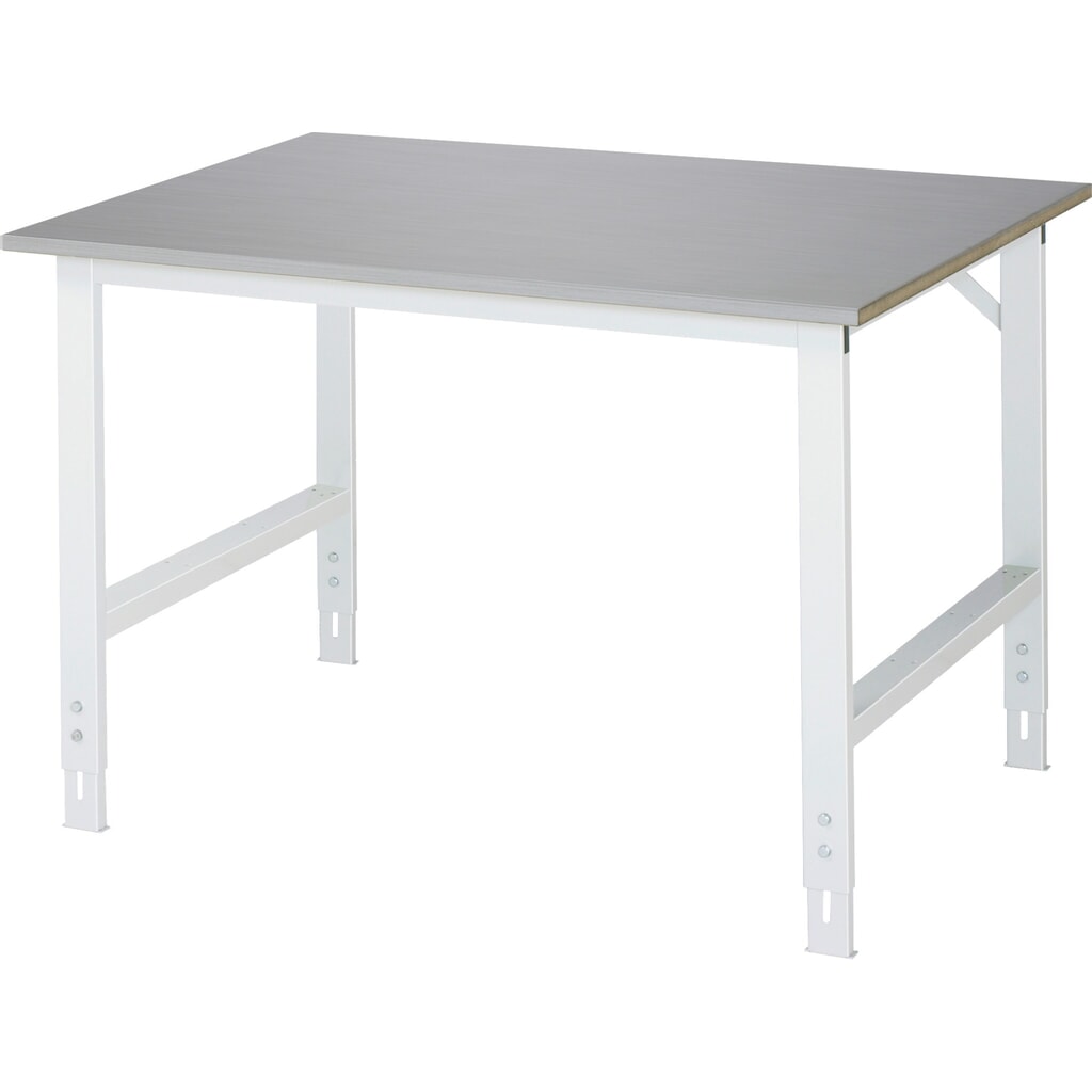 Immagine del prodotto: RAU Tavolo da lavoro regolabile in altezza Serie TOM, HxLxP 760-1.080 x 1.250 x 1.000 mm, piano di lavoro con rivestimento in lamiera d’acciaio inox