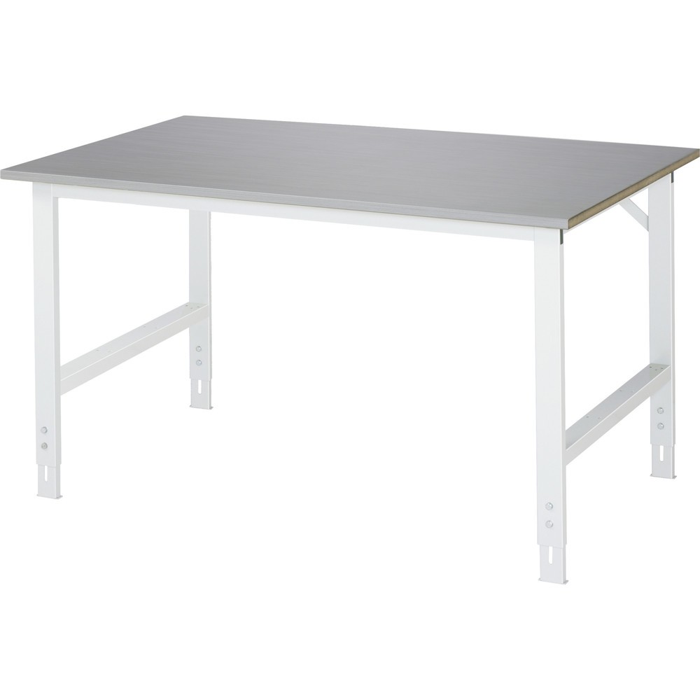 Immagine del prodotto: RAU Tavolo da lavoro regolabile in altezza Serie TOM, HxLxP 760-1.080 x 1.500 x 1.000 mm, piano di lavoro con rivestimento in lamiera d’acciaio inox