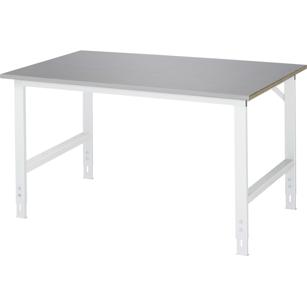 Immagine del prodotto: RAU Tavolo da lavoro regolabile in altezza Serie TOM, HxLxP 760-1.080 x 1.500 x 1.000 mm, piano di lavoro con rivestimento in lamiera d’acciaio inox