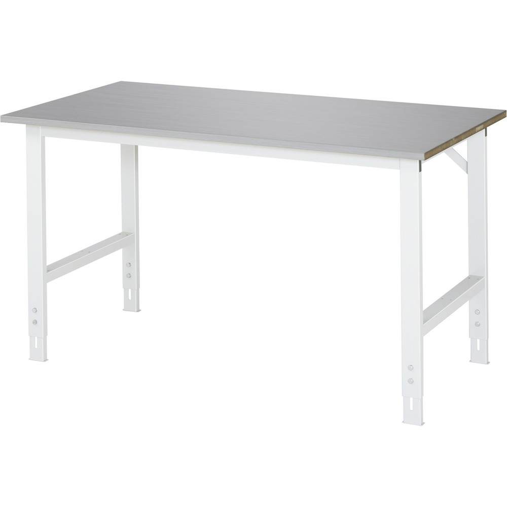 Immagine del prodotto: RAU Tavolo da lavoro regolabile in altezza Serie TOM, HxLxP 760-1.080 x 1.500 x 800 mm, piano di lavoro con rivestimento in lamiera d’acciaio inox