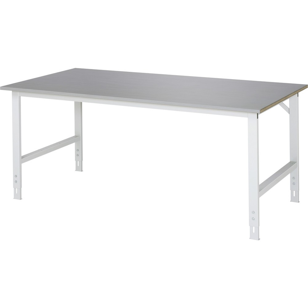 Immagine del prodotto: RAU Tavolo da lavoro regolabile in altezza Serie TOM, HxLxP 760-1.080 x 2.000 x 1.000 mm, piano di lavoro con rivestimento in lamiera d’acciaio inox