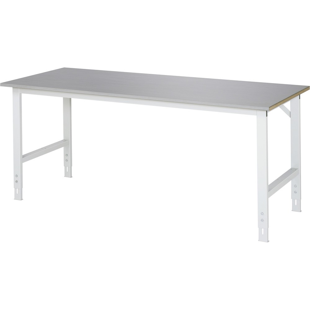 Immagine del prodotto: RAU Tavolo da lavoro regolabile in altezza Serie TOM, HxLxP 760-1.080 x 2.000 x 800 mm, piano di lavoro con rivestimento in lamiera d’acciaio inox
