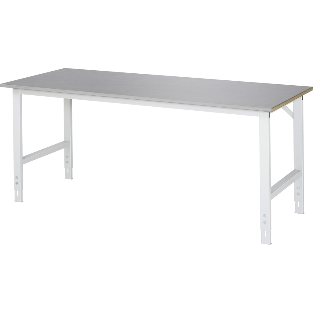 Immagine del prodotto: RAU Tavolo da lavoro regolabile in altezza Serie TOM, HxLxP 760-1.080 x 2.000 x 800 mm, piano di lavoro con rivestimento in lamiera d’acciaio inox