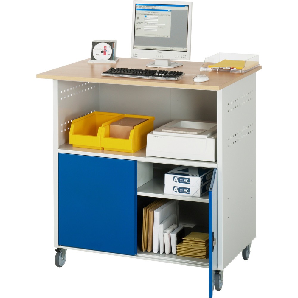 Immagine del prodotto n. 3: RAU Tavolo per computer, HxLxP 1.150 x 1.100 x 800 mm, piano di lavoro in faggio decorato, con 2 ante battenti