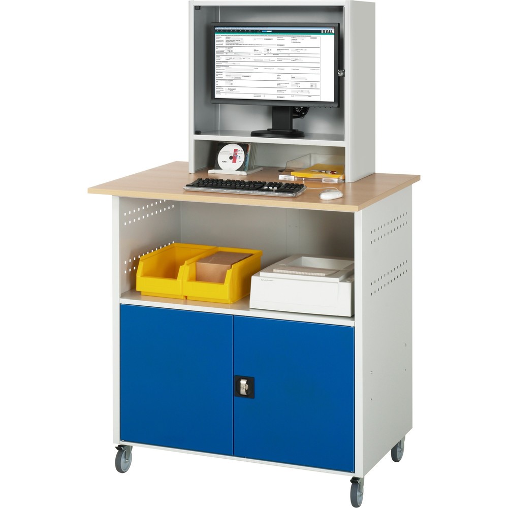 Immagine del prodotto n. 2: RAU Tavolo per computer, HxLxP 1.860 x 1.100 x 800 mm, piano di lavoro in faggio decorato, con 2 ante battenti e vano per monitor