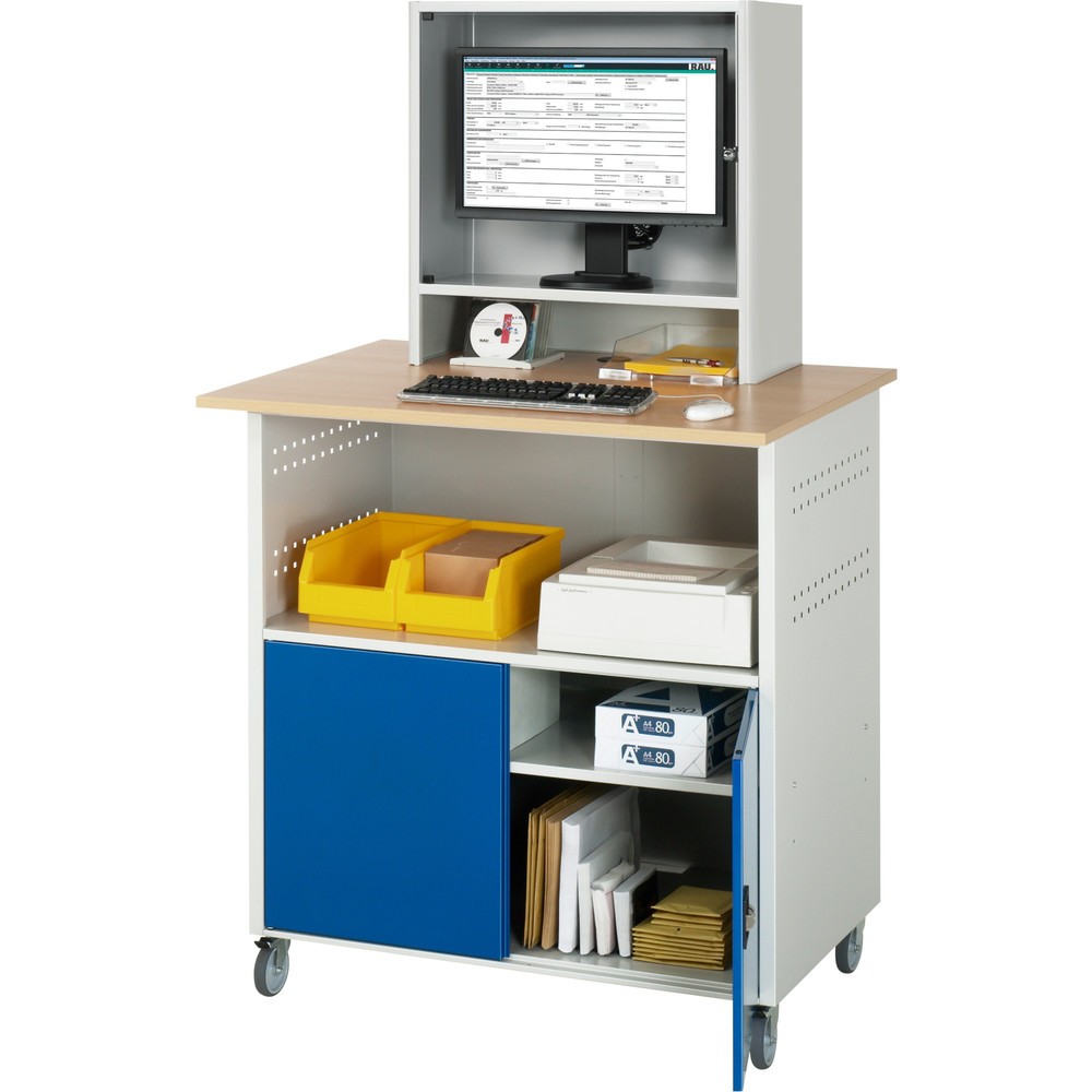 Immagine del prodotto n. 3: RAU Tavolo per computer, HxLxP 1.860 x 1.100 x 800 mm, piano di lavoro in faggio decorato, con 2 ante battenti e vano per monitor