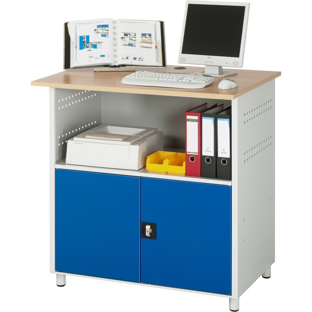 Immagine del prodotto n. 2: RAU Tavolo per computer, HxLxP 1.100 x 1.100 x 800 mm, piano di lavoro in faggio decorato, con 2 ante battenti e ciabatta a presa multipla