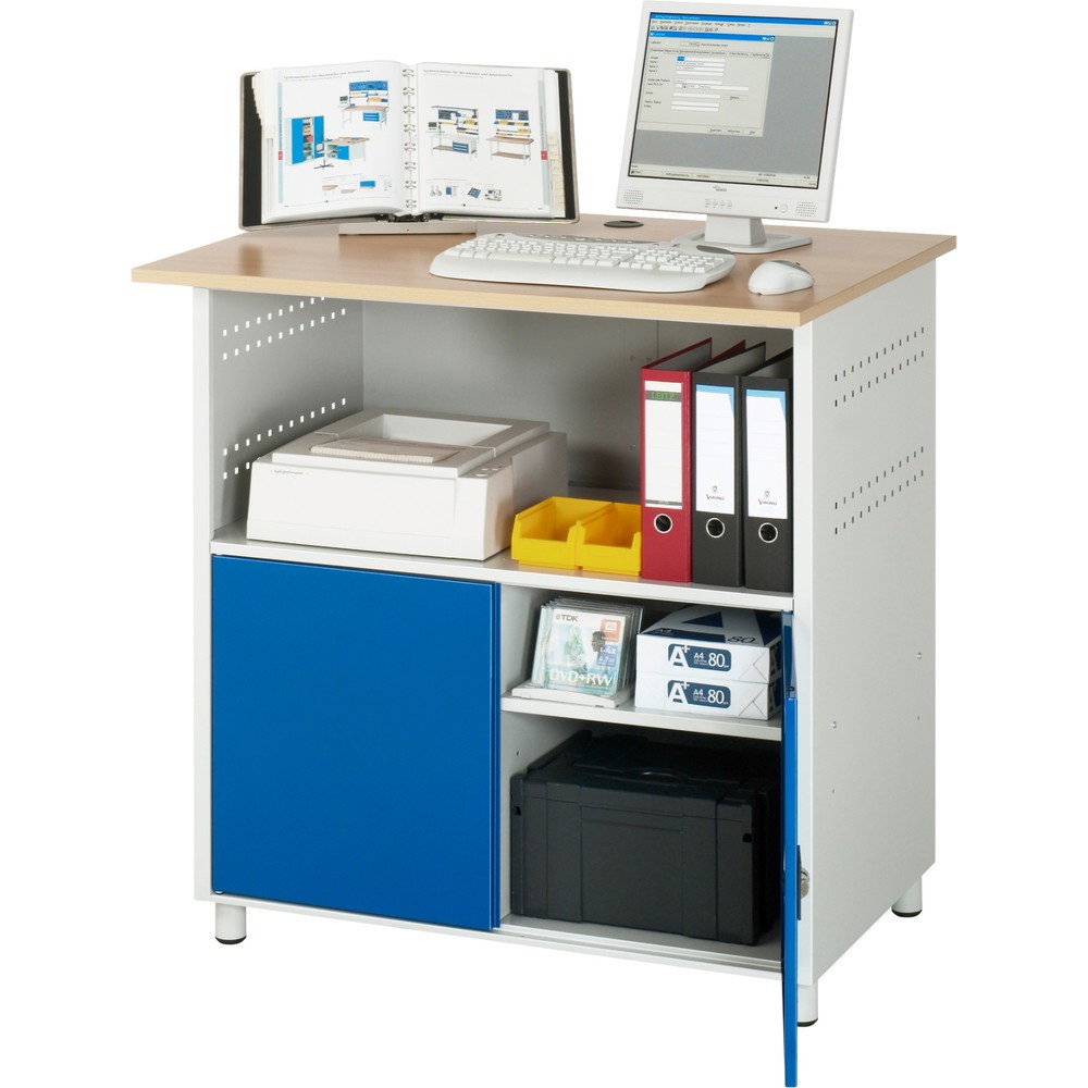 Immagine del prodotto n. 3: RAU Tavolo per computer, HxLxP 1.100 x 1.100 x 800 mm, piano di lavoro in faggio decorato, con 2 ante battenti e ciabatta a presa multipla
