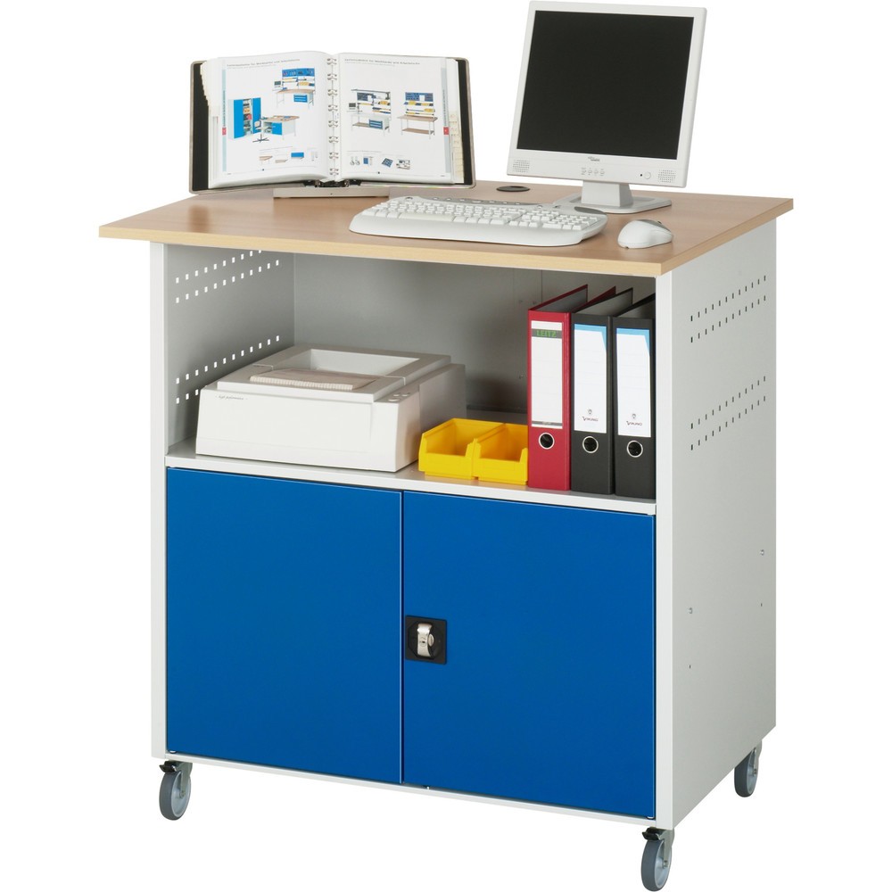 Immagine del prodotto n. 2: RAU Tavolo per computer, HxLxP 1.150 x 1.100 x 800 mm, piano di lavoro in faggio decorato, con 2 ante battenti e ciabatta a presa multipla