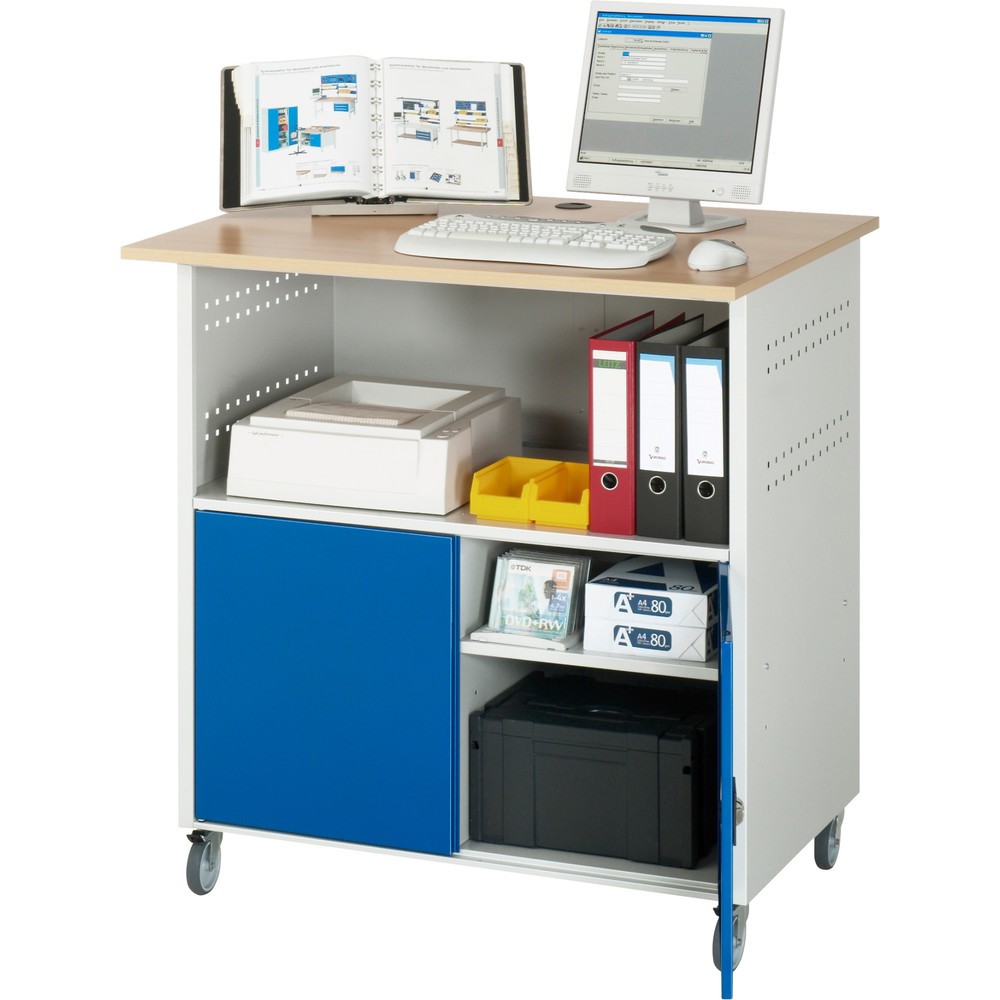 Immagine del prodotto n. 3: RAU Tavolo per computer, HxLxP 1.150 x 1.100 x 800 mm, piano di lavoro in faggio decorato, con 2 ante battenti e ciabatta a presa multipla