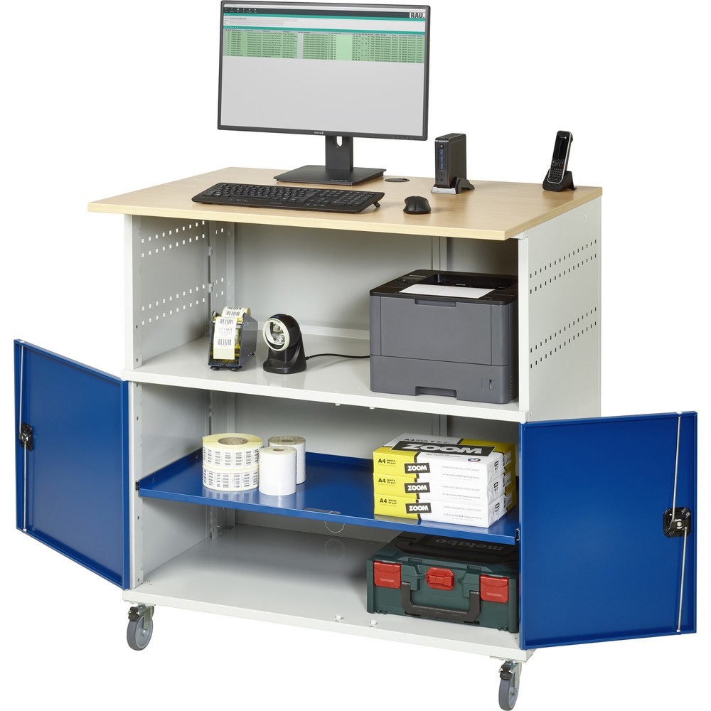 Immagine del prodotto n. 1: RAU Tavolo per computer, HxLxP 1.150 x 1.100 x 800 mm, piano di lavoro in faggio decorato, con 2 ante battenti