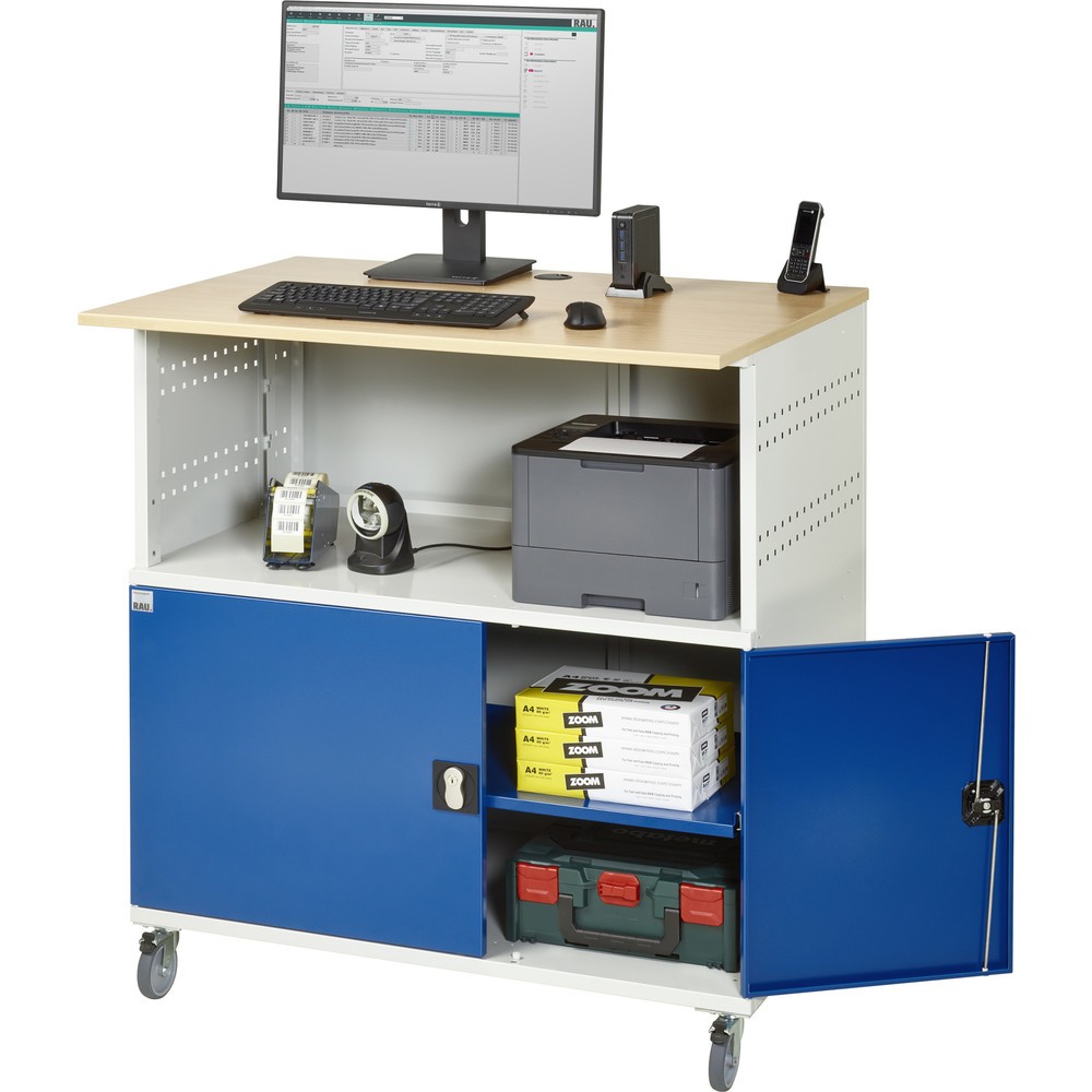 Immagine del prodotto n. 4: RAU Tavolo per computer, HxLxP 1.150 x 1.100 x 800 mm, piano di lavoro in faggio decorato, con 2 ante battenti