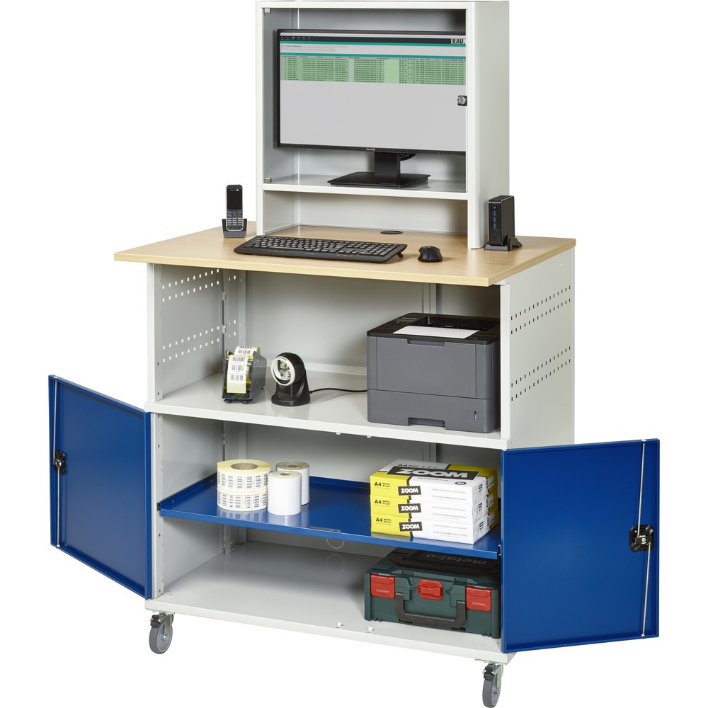 Immagine del prodotto n. 1: RAU Tavolo per computer, HxLxP 1.860 x 1.100 x 800 mm, piano di lavoro in faggio decorato, con 2 ante battenti e vano per monitor